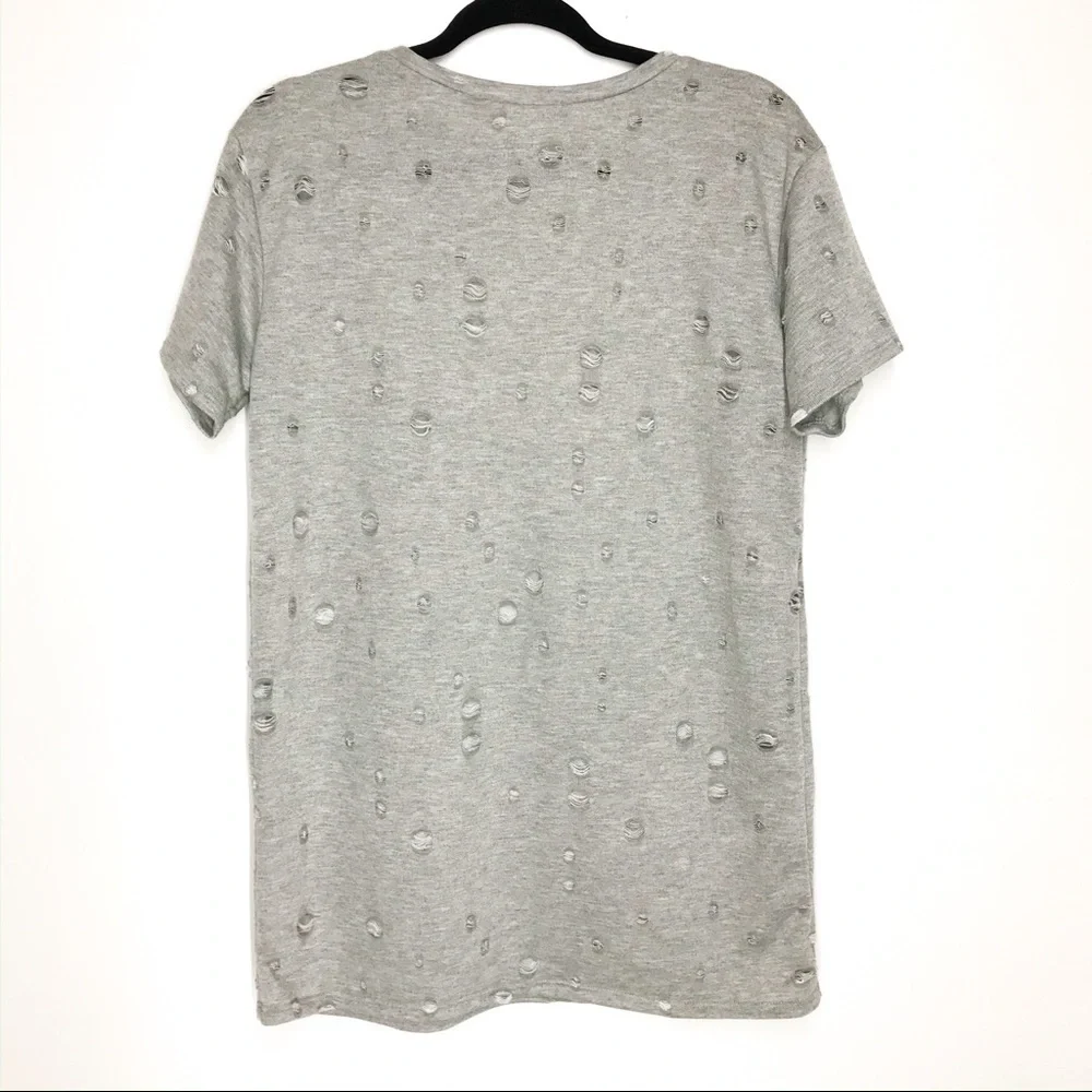 Local Lab 3D Rose Embroidered Distressed SS Top - Picture 3 of 8